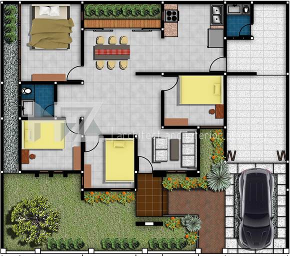 Desain Rumah Minimalis 1 Lantai 4 Kamar Tidur