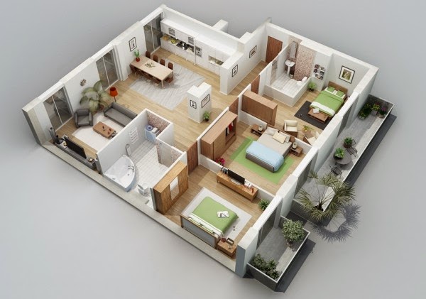 Desain Rumah Minimalis 1 Lantai 4 Kamar Tidur