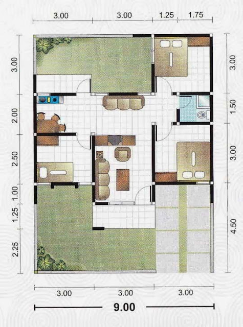 denah rumah minimalis 3 kamar tipe 45