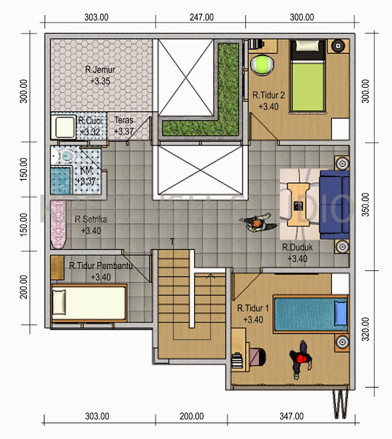 denah rumah minimalis 3 kamar modern