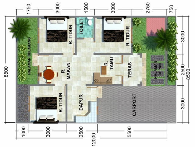 denah rumah minimalis 3 kamar sederhana