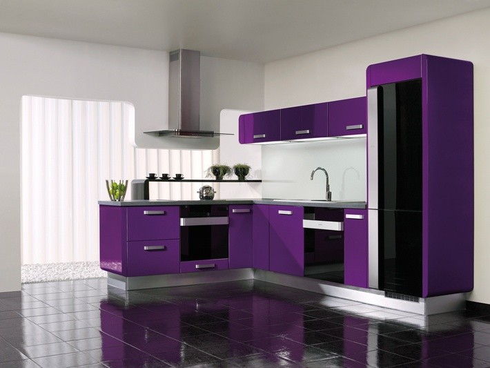 Dapur Manis Minimalis Dengan Aksen Ungu