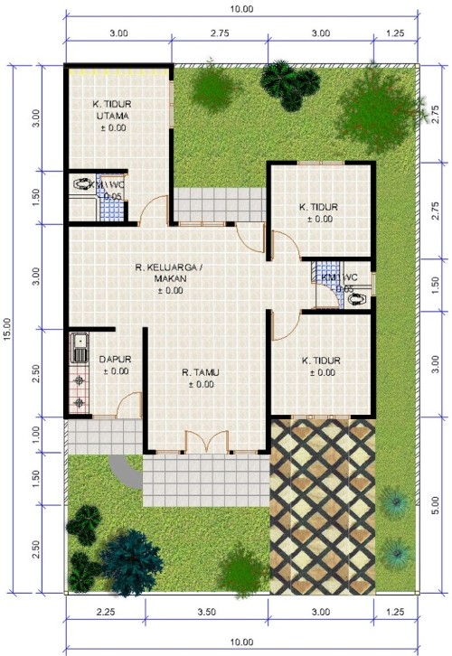 Denah Rumah Minimalis 1 Lantai 3 kamar