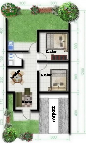 Denah Rumah Minimalis 2 Kamar Tidur