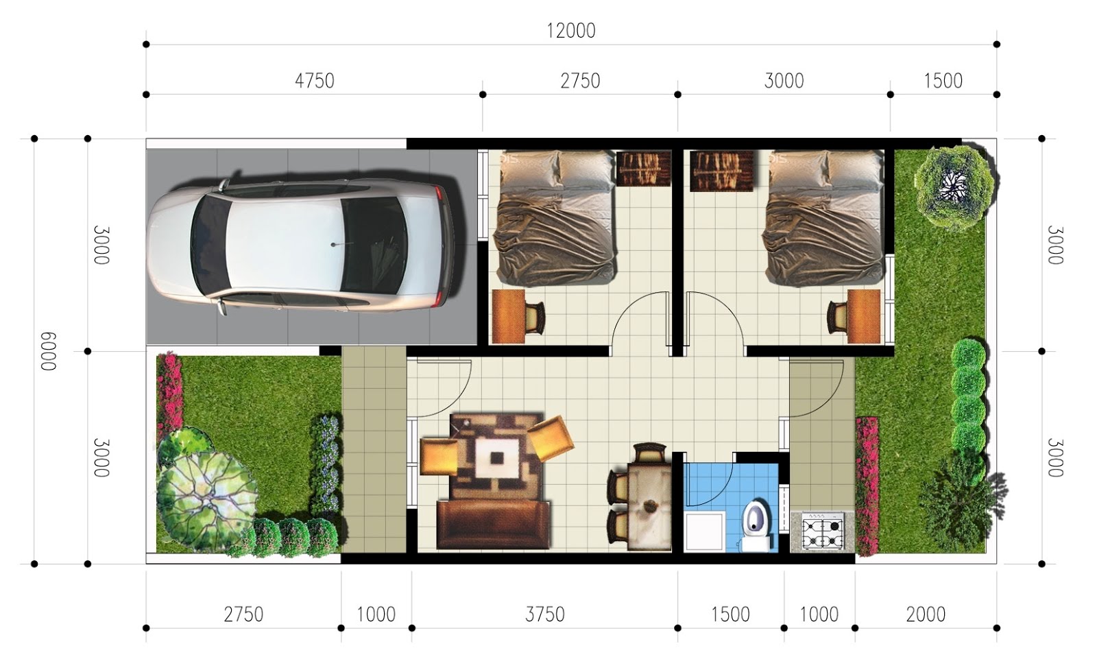 denah rumah minimalis type 36 multifungsi