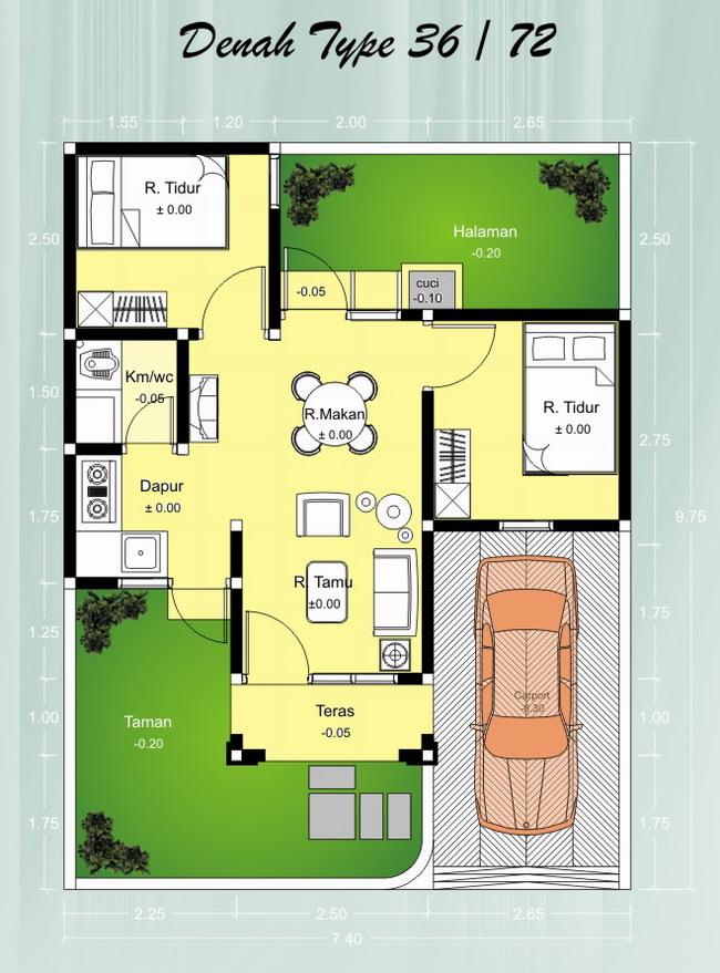 Denah Rumah Mungil Minimalis Type 36
